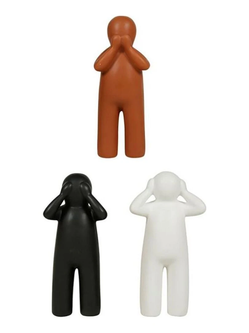 Lot de 3 statuettes céramique bonhommes 16 cm Noir