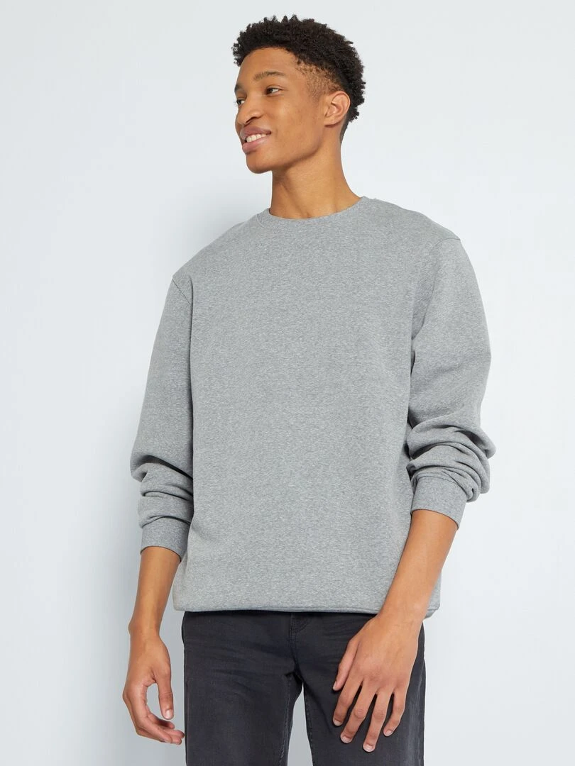Sweat en molleton uni à col rond +1m90 gris chiné