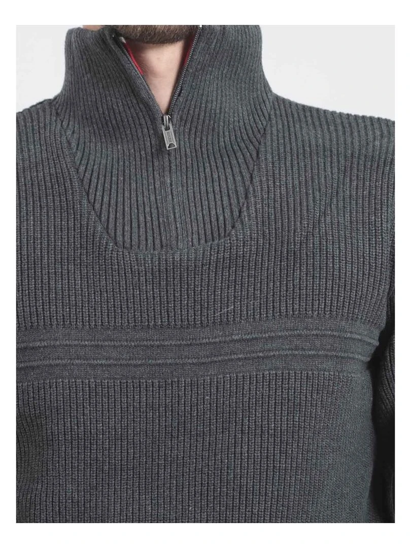 Pull col montant zippé pur coton LOMATH   Gris foncé