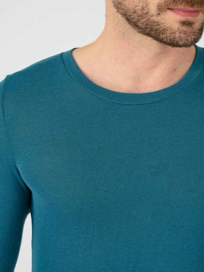 T shirt col rond manches longues fine côte Thermolactyl Sensitive Damart Bleu pétrole