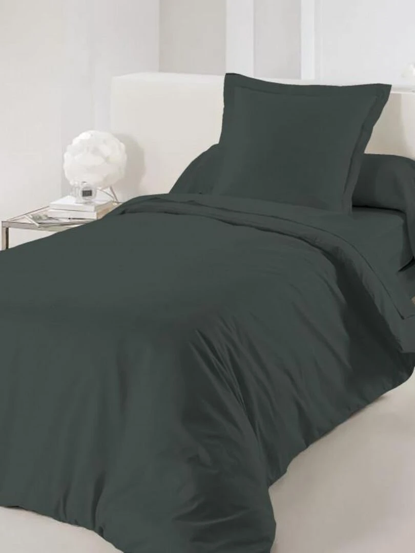 Housse De Couette Anthracite 140 X 200 Cm / 100% Coton / 57 Fils/cm² Pour Lit 1 Place Gris foncé
