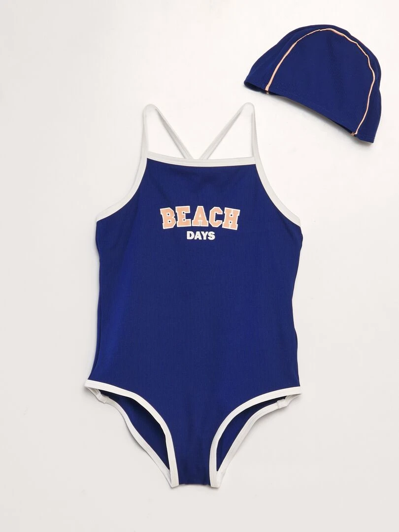 Maillot de bain 1 pièce + bonnet Bleu