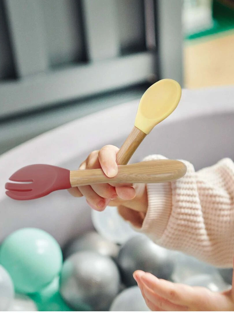 Set de couverts en bambou et silicone (lot de 2) Beige clair