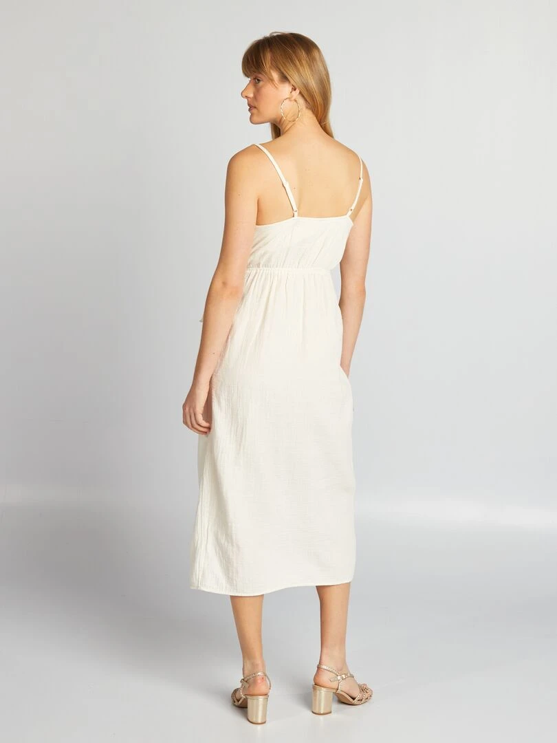Robe à bretelles en double gaze de coton   Beige