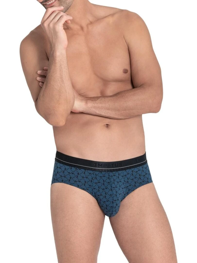 Slip en modal et coton à carreaux Akio Bleu