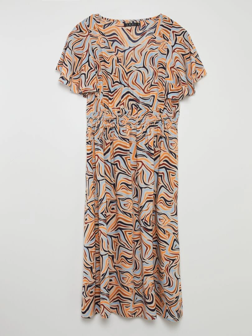 Robe midi volantée à imprimé Bleu
