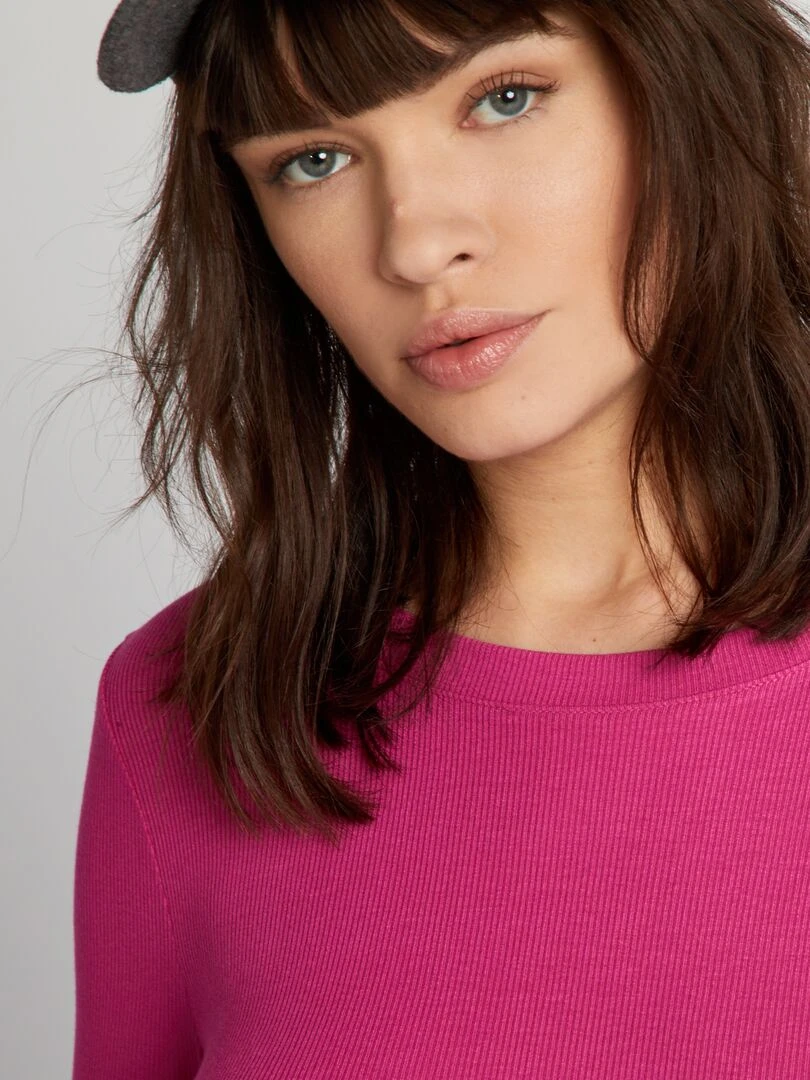 T shirt en maille côtelée stretch   Rose