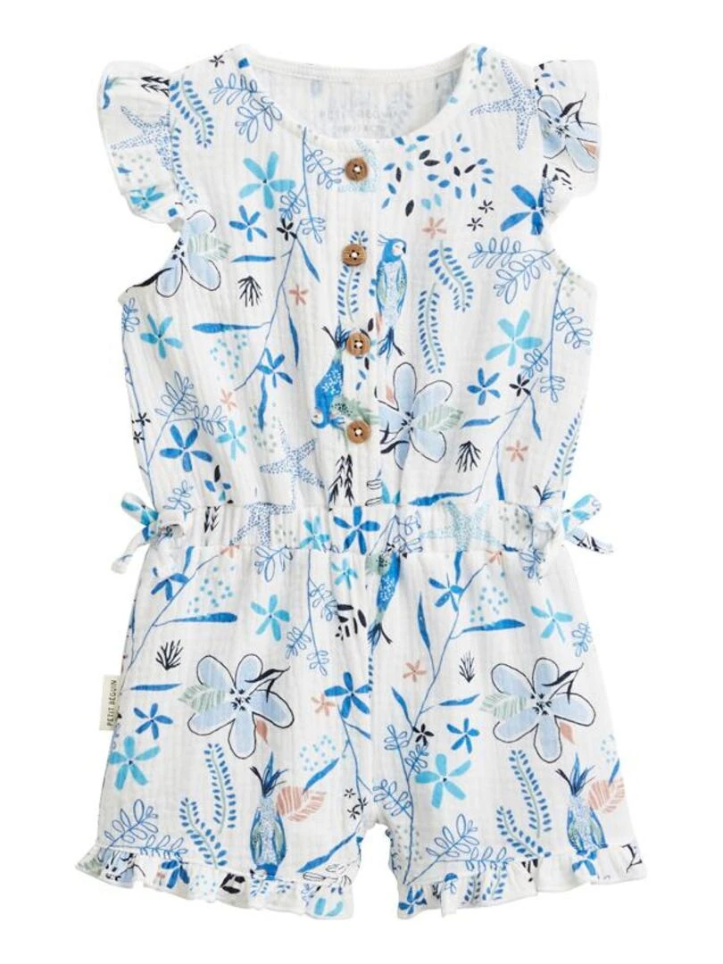 Combishort bébé + chapeau en gaze de coton Océan d'amour   Ecru