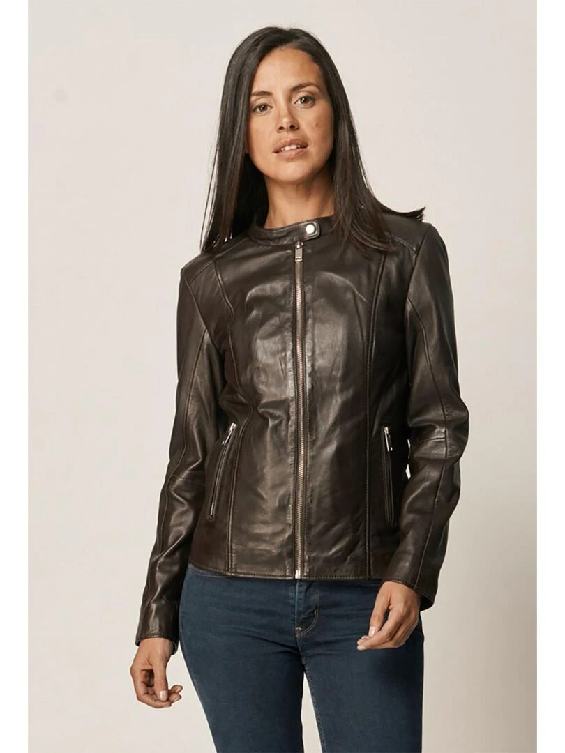 Lee Cooper Veste manches longues cuir regular fit BEVERLY Blanc Marron