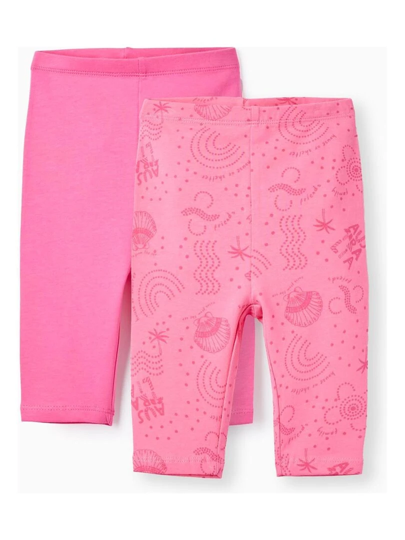 2 Leggings Courts en Coton pour Bébé Fille Rose