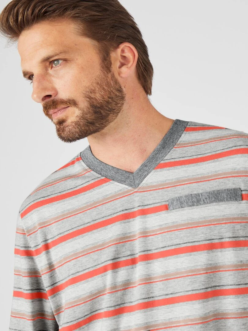 Pyjama maille jersey rayée fil teint Damart Gris chiné