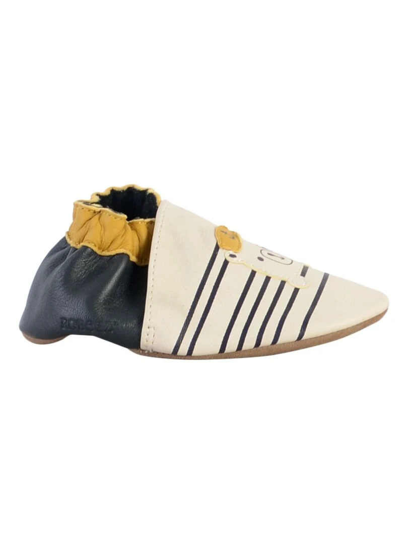 Coffret Chausson Cuir Bebe Robeez Naval Officer Beige