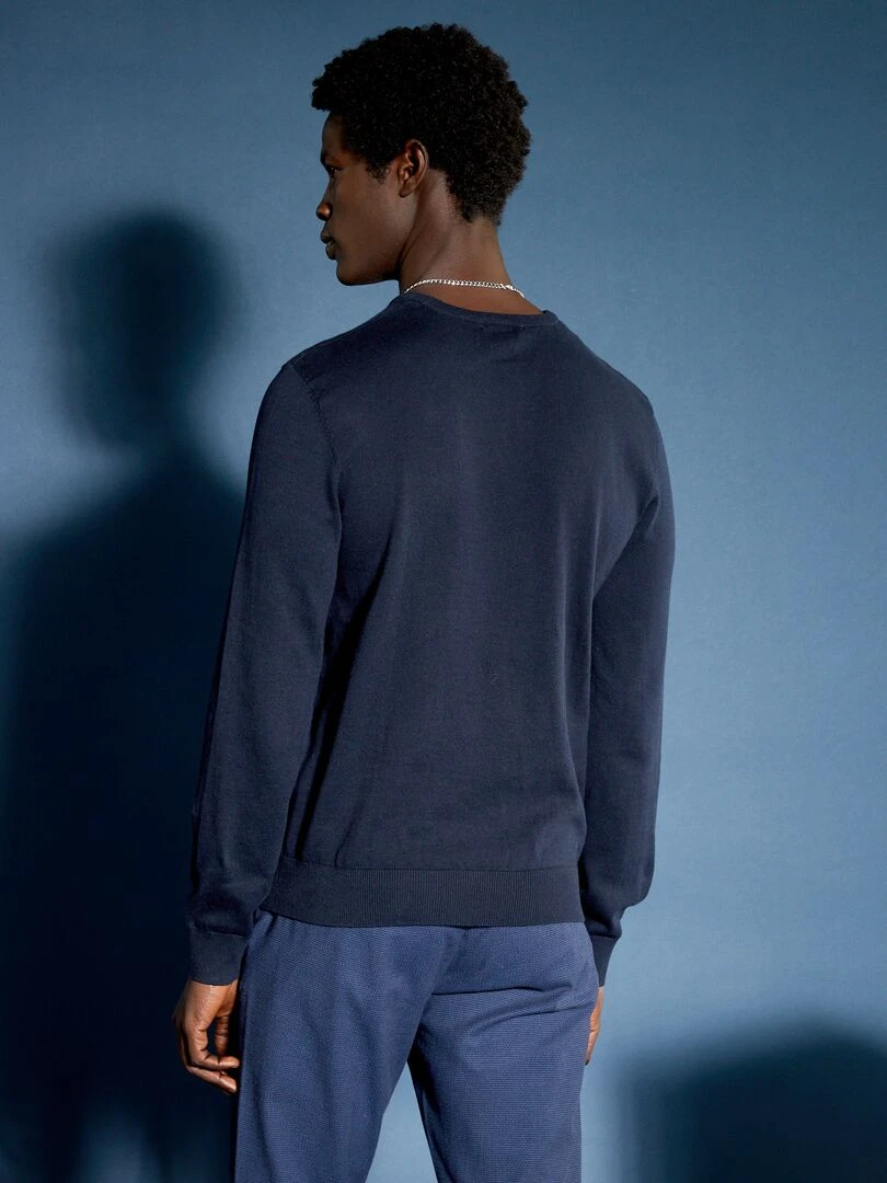 Pull uni à col rond   bleu marine