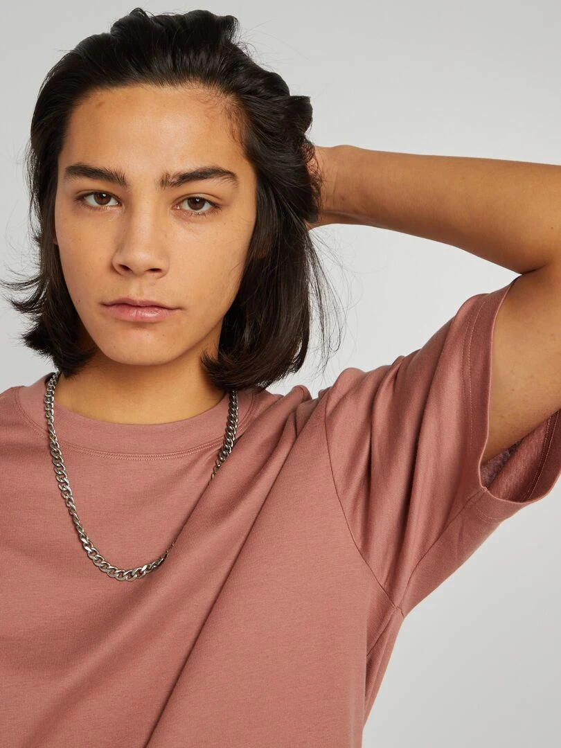 T shirt col rond en coton   Marron