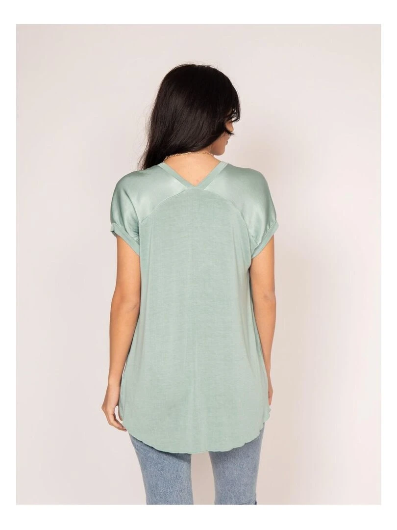 T shirt col V satin FENTA Vert