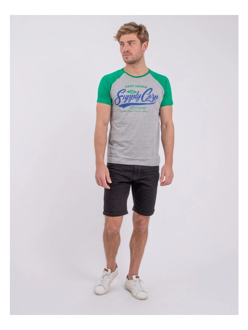 T shirt col rond pur coton NECHIN   Vert