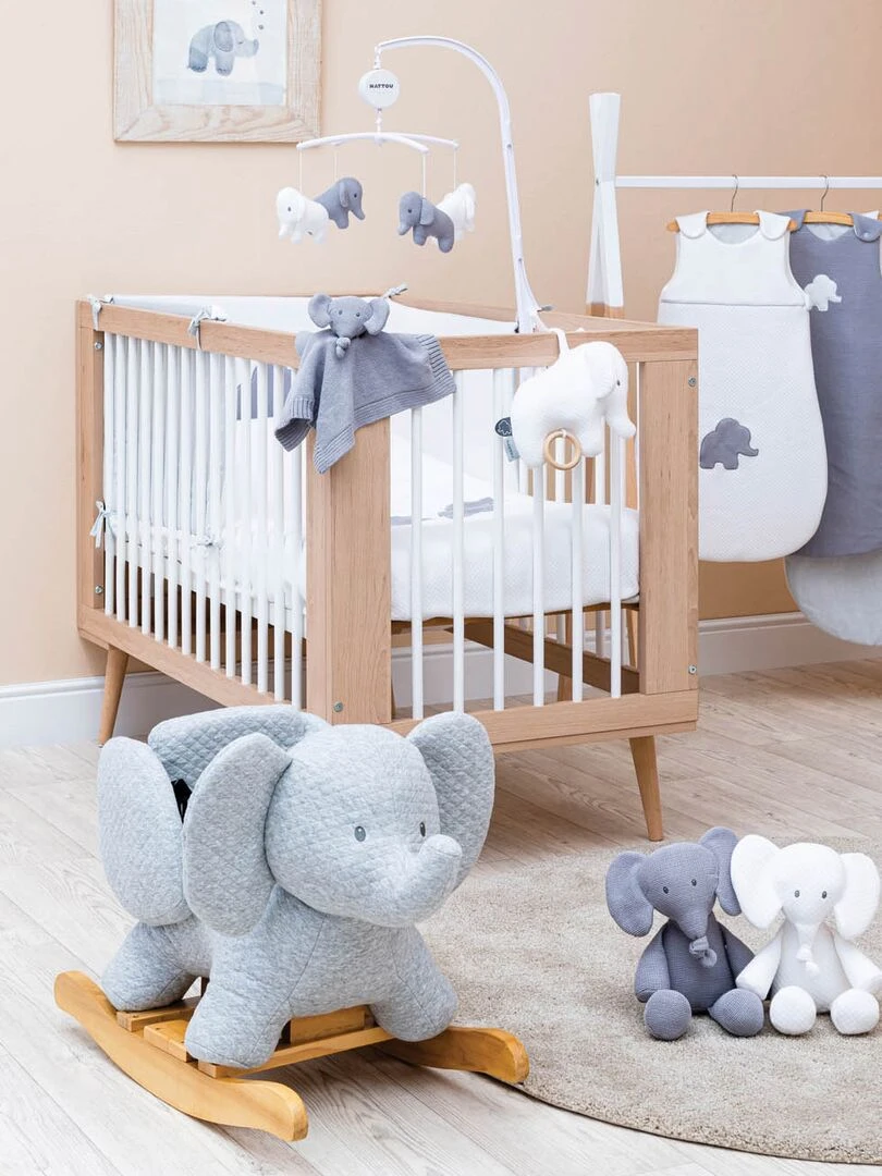 Doudou plat en tricot Tembo l'éléphant gris   N/A