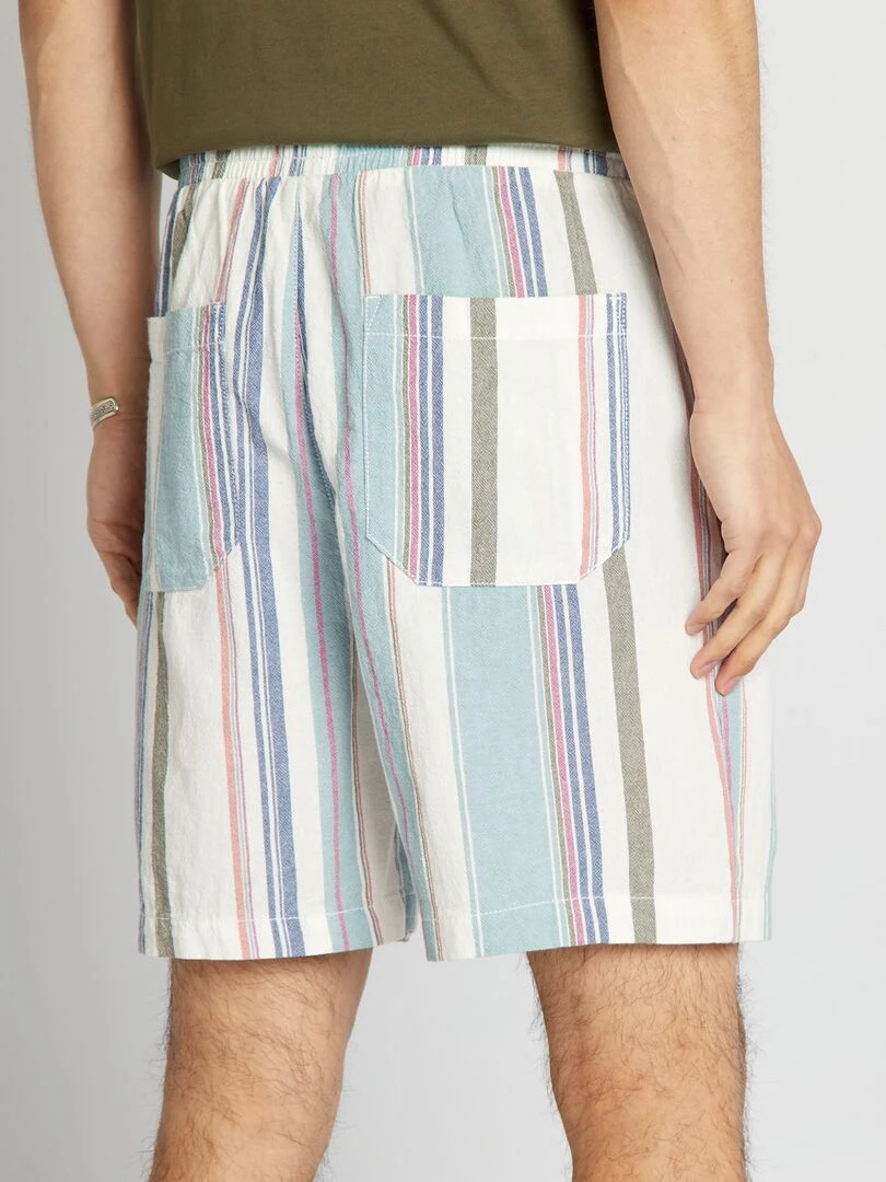 Bermuda à rayures et taille élastiquée   Bleu/blanc/vert/rose