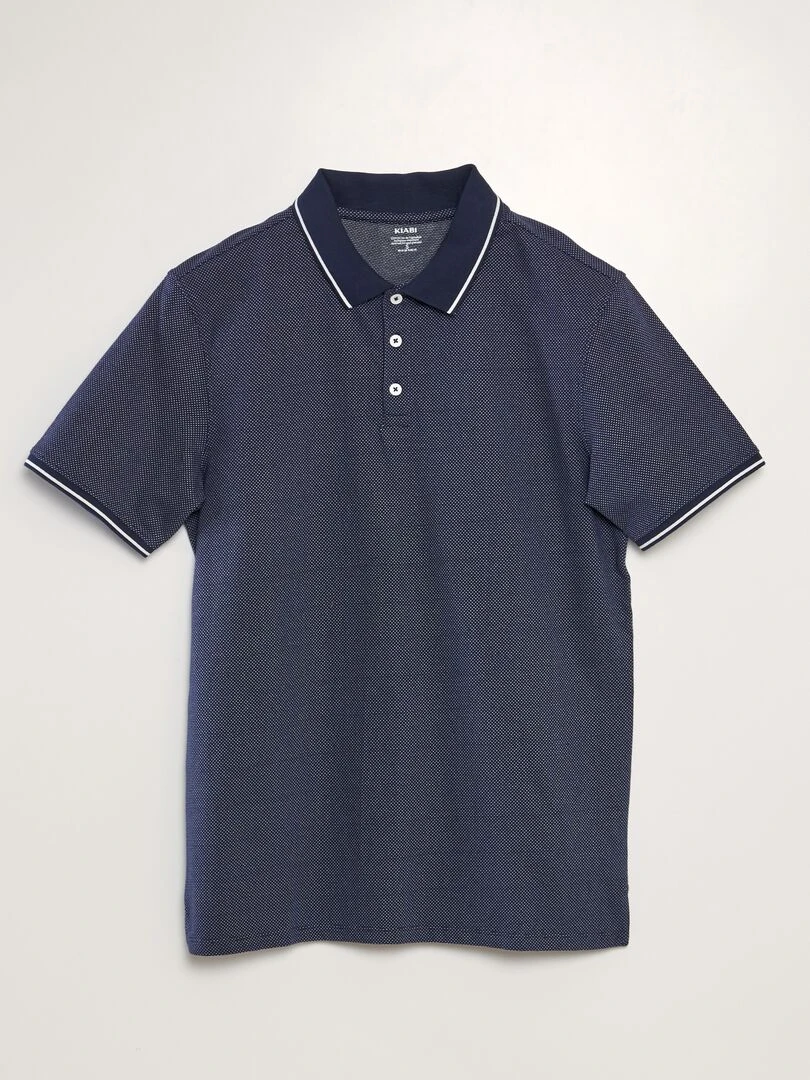 Polo en piqué de coton effet moucheté Bleu marine