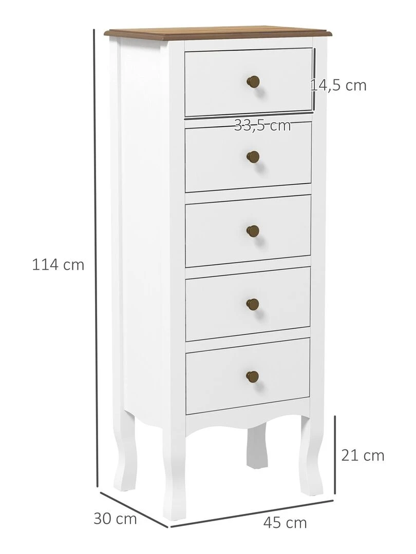 Chiffonnier 5 tiroirs design néo rétro MDF bois blanc   Blanc
