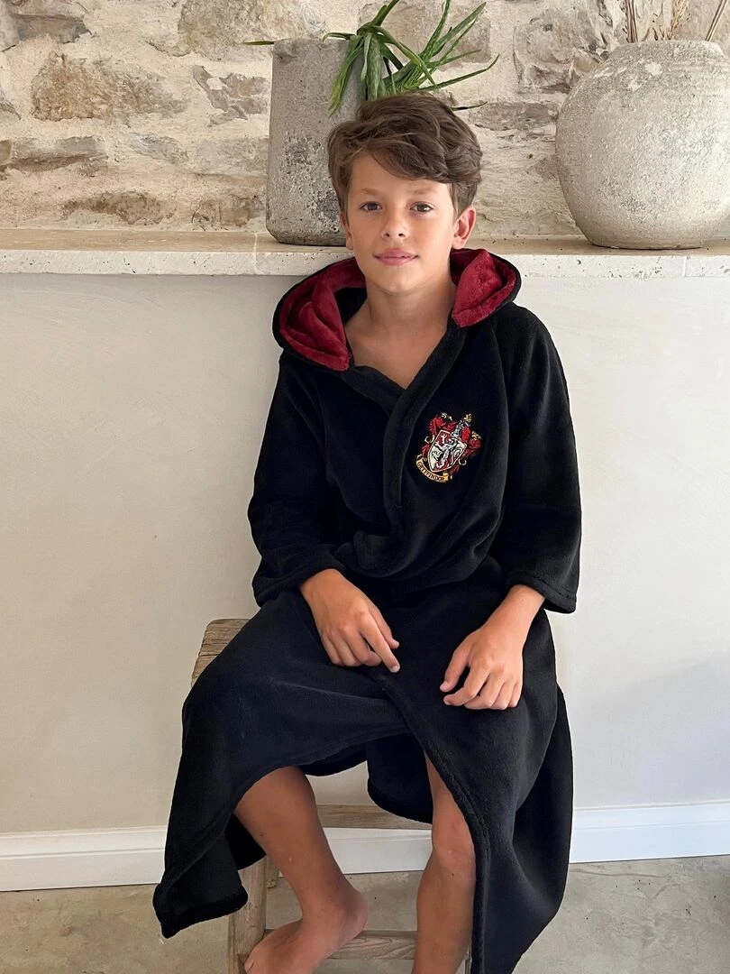 Robe de chambre brodée à capuche HARRY POTTER SCHOOL Noir