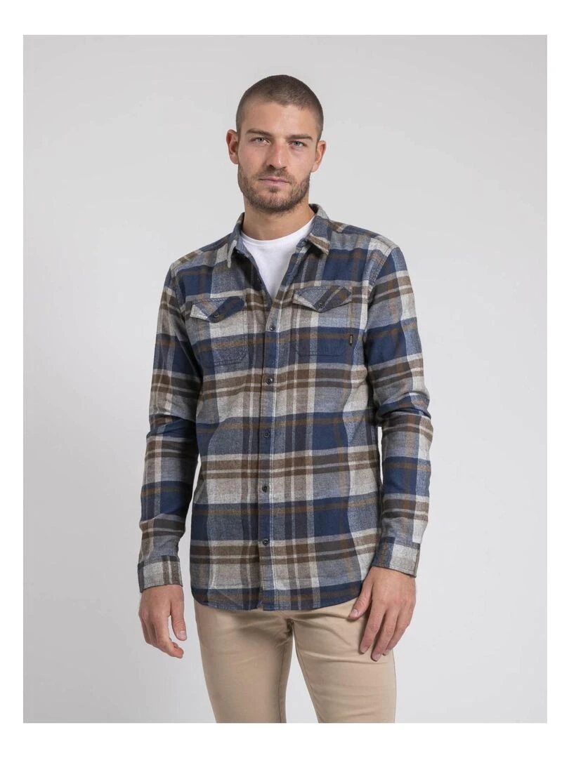 Chemise manches longues carreaux pur coton flanelle TOMUNIX Bleu marine