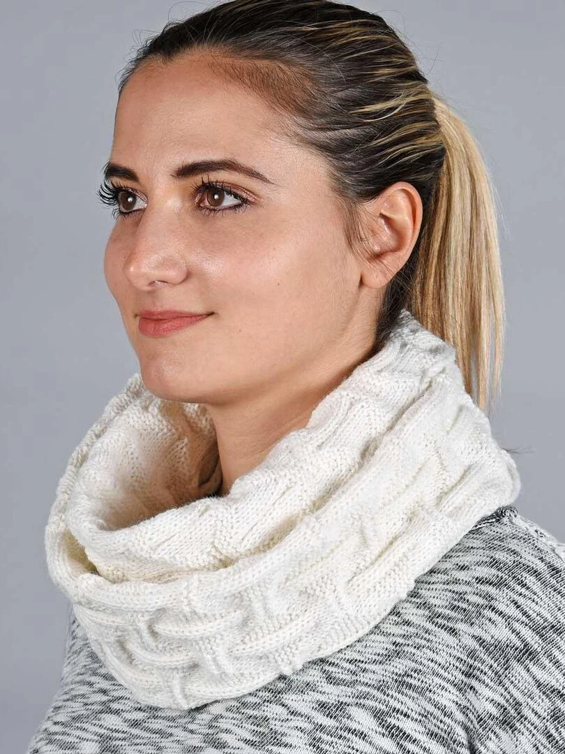 Ensemble Snood Bonnet Nora Made in UE Blanc