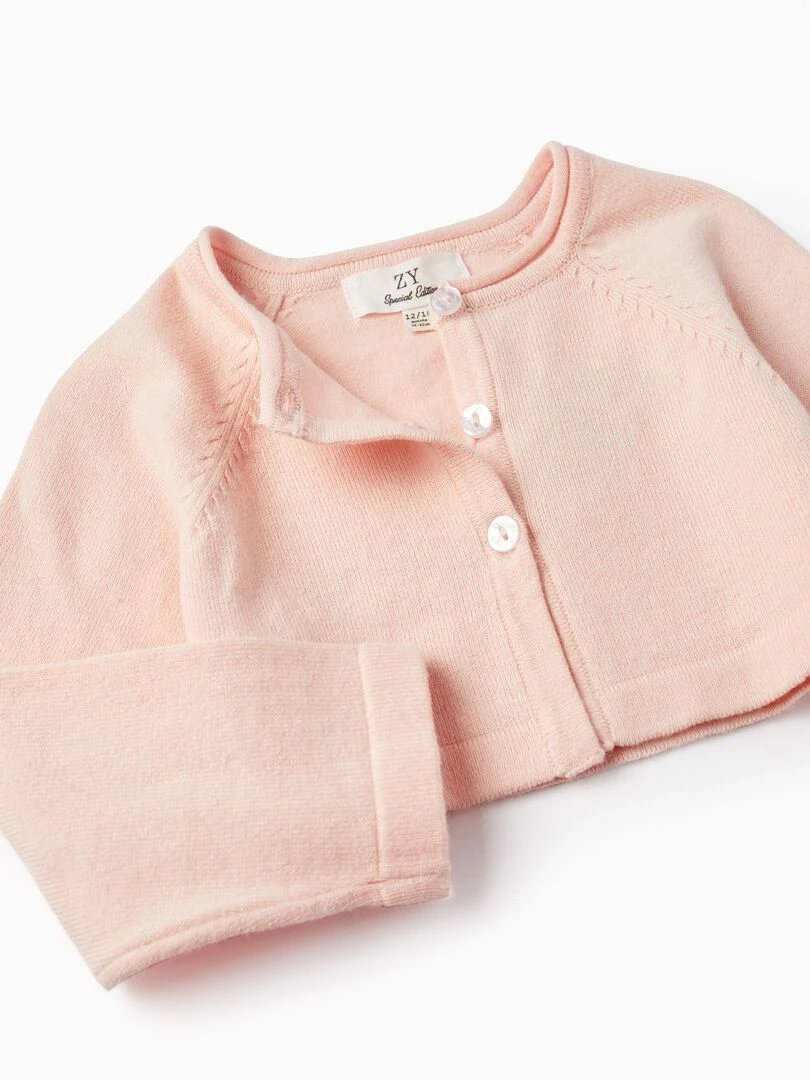 Gilet en Maille pour Bébé Fille  CÉRÉMONIE   Rose foncé