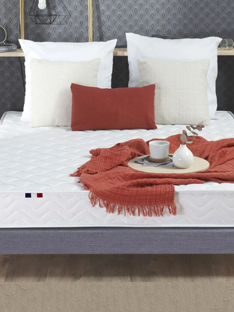 Ensemble Matelas accueil Latex 3 zones INITIAL Mousse & Latex + Sommier   Sommier Gris chiné   Gris Blanc