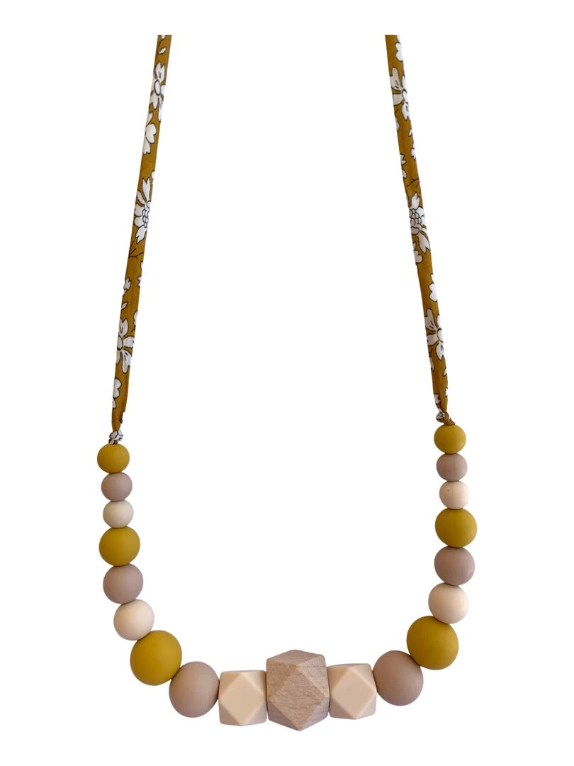 Collier d'allaitement ou de portage silicone et bois 'Capucine' Jaune moutarde