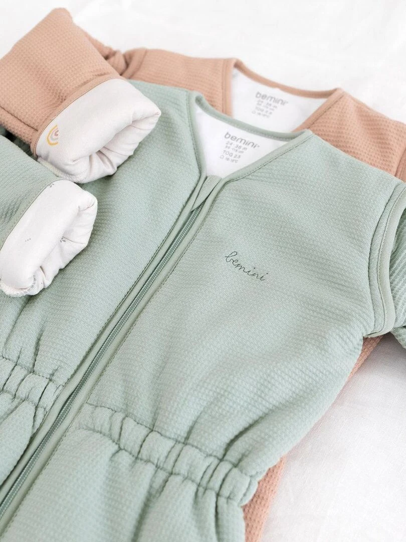 Bemini Gigoteuse jambes séparables Pady waffle et jersey bio Vert sapin