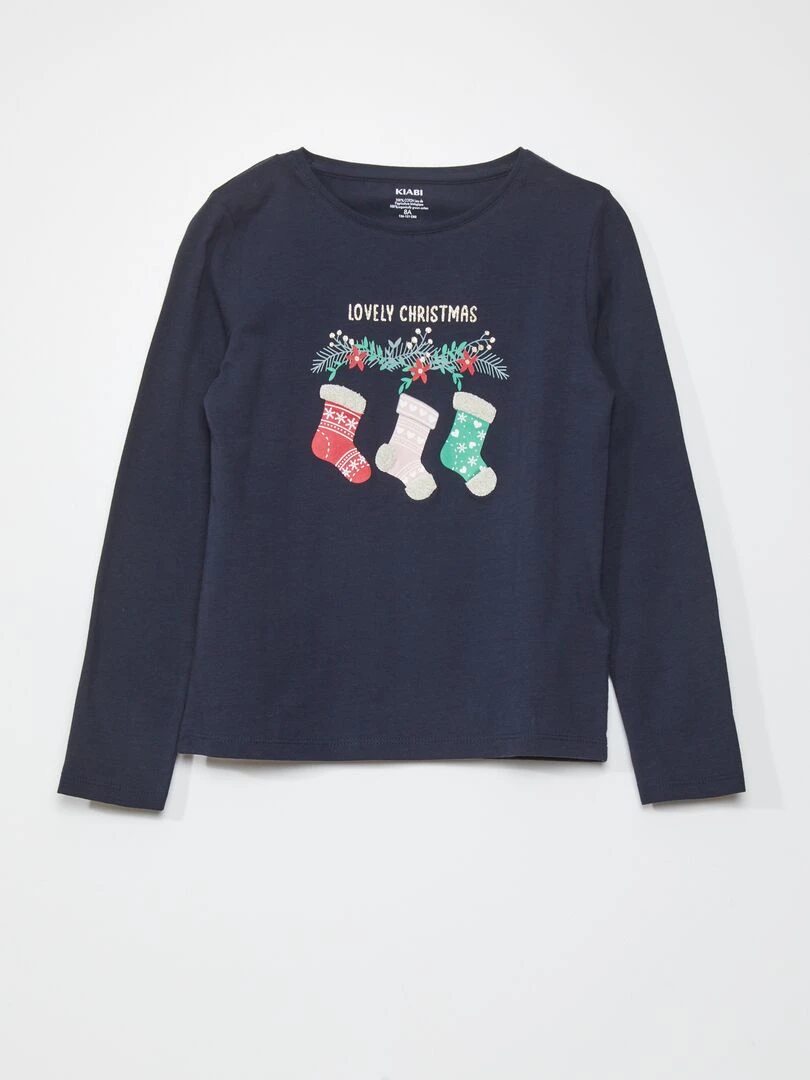 T shirt imprimé manches longues Bleu