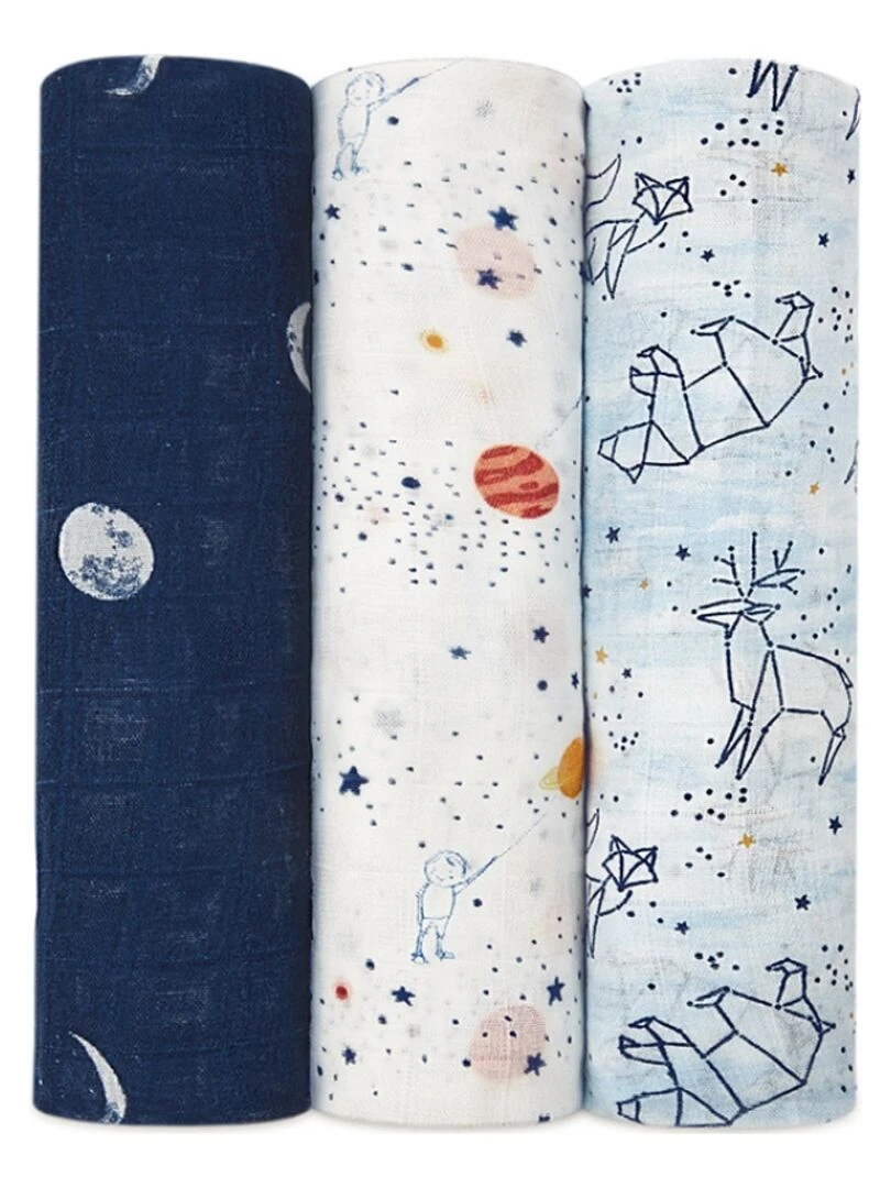 Lot de 3 maxi langes Silky Soft Stargaze (120 x 120 cm) Bleu
