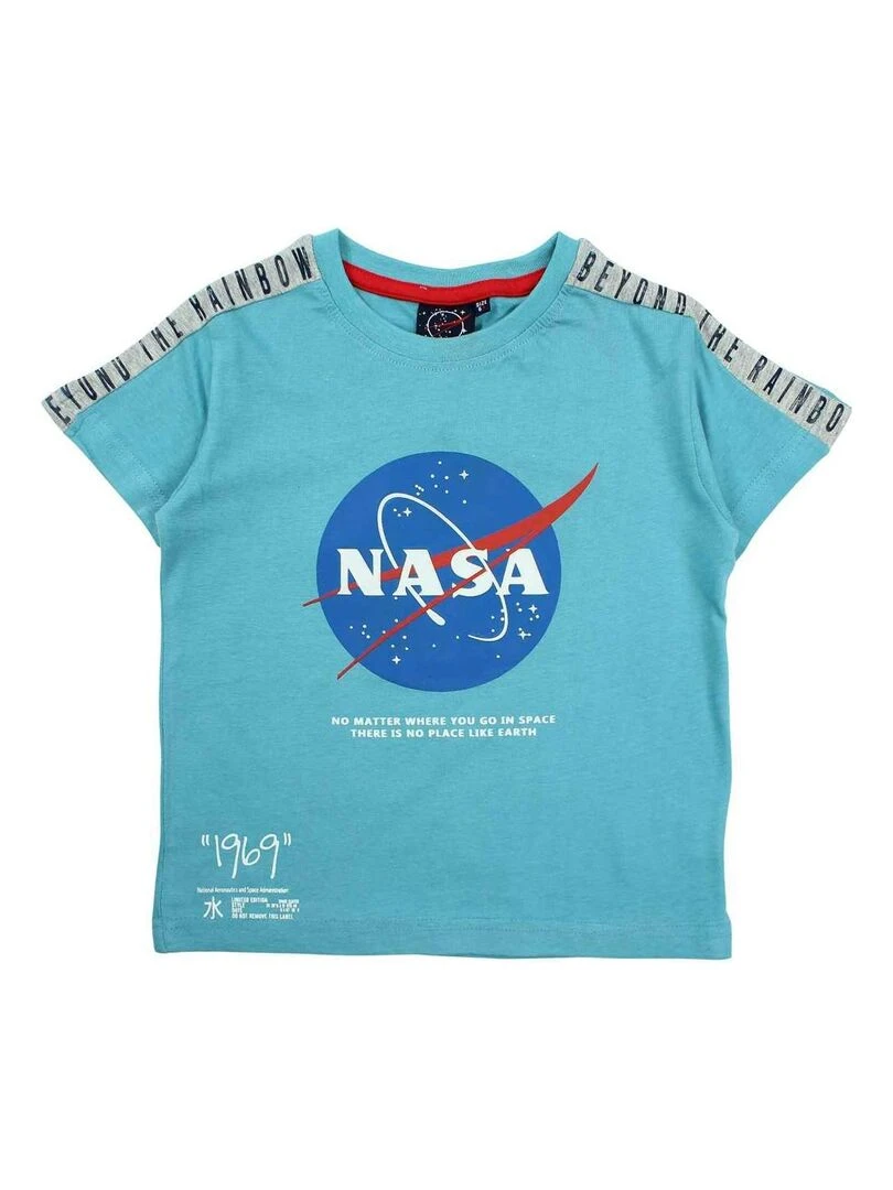 Nasa T shirt garçon imprimé logo en coton Bleu