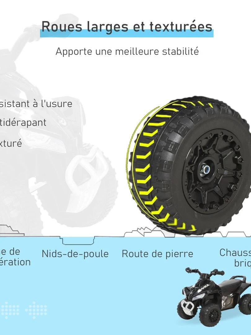 Porteur enfants quad 18 36 mois dim. 67L x 38l x 44H cm effets lumineux et sonores   Noir