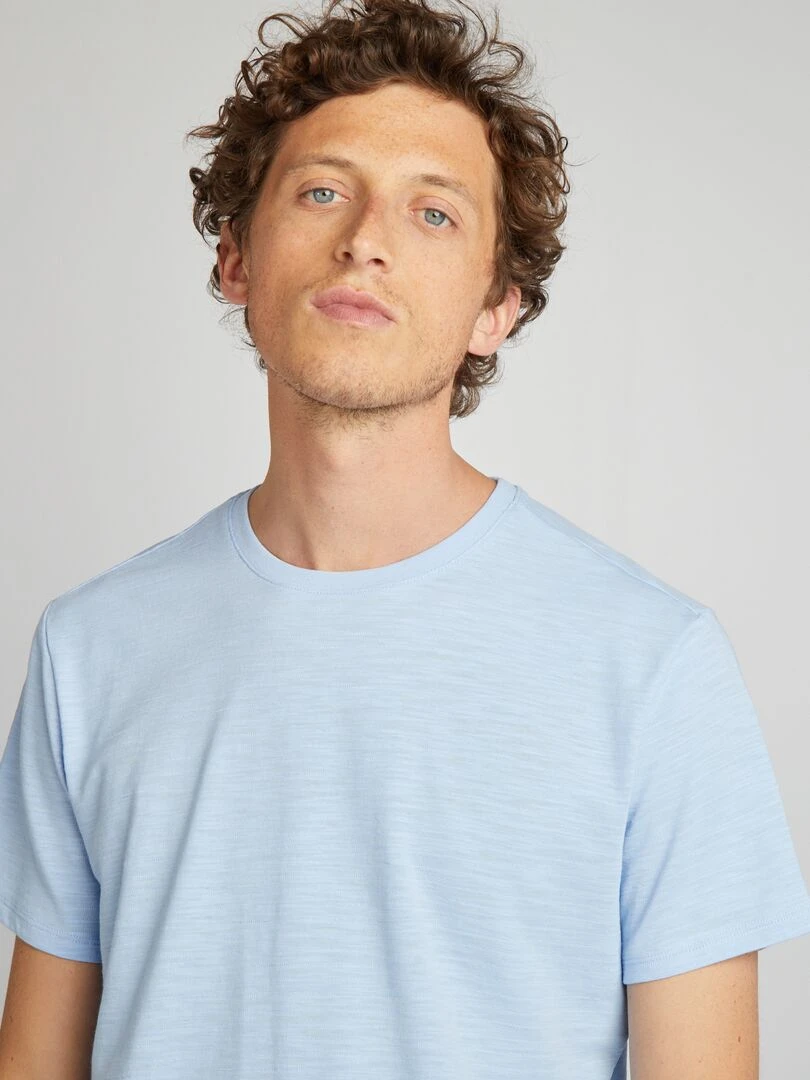 T shirt en jacquard à col rond   Bleu