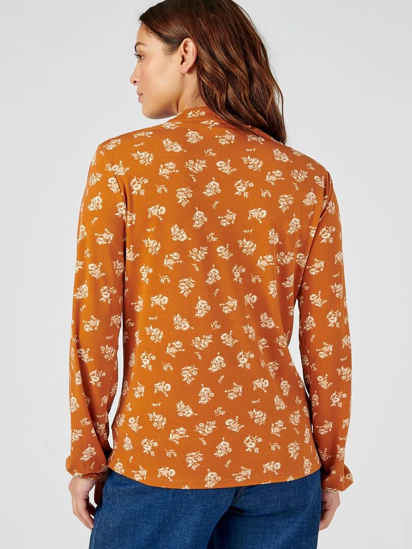 Tee shirt col montant imprimé manches longues   Damart   Orange