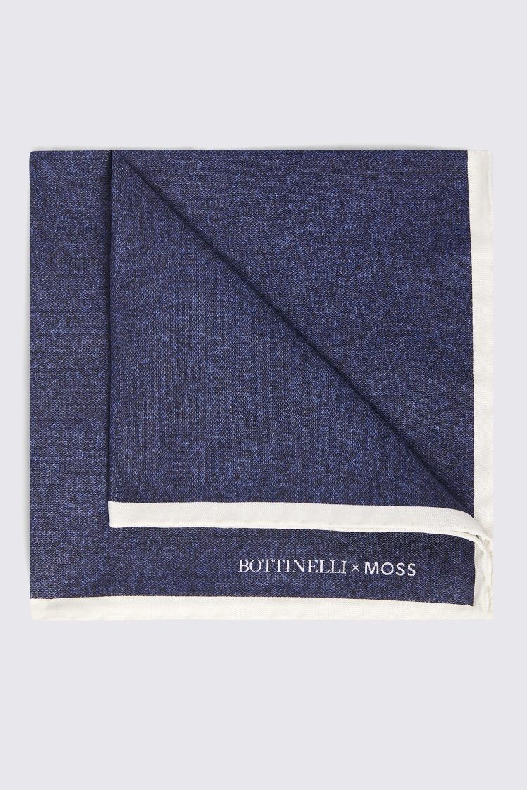 Bottinelli Navy Silk Semi-Plain Pocket Square Buy Online at Moss