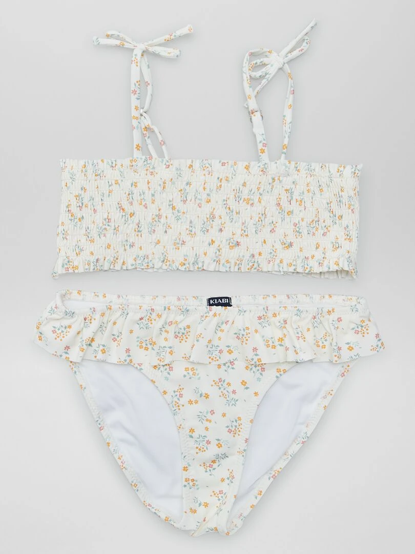 Maillot de bain smocké   2 pièces   Blanc