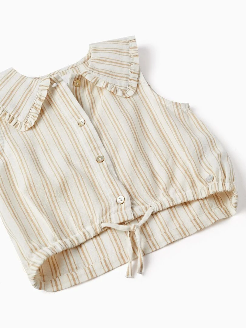Chemise à Rayures et à Volants pour Fille manches courtes PICASSO   Blanc