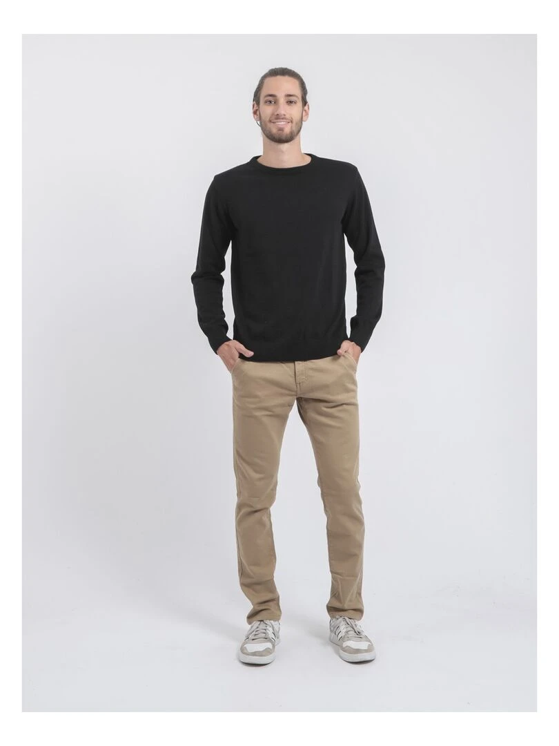 Pull col rond pur coton LADARKO   Noir