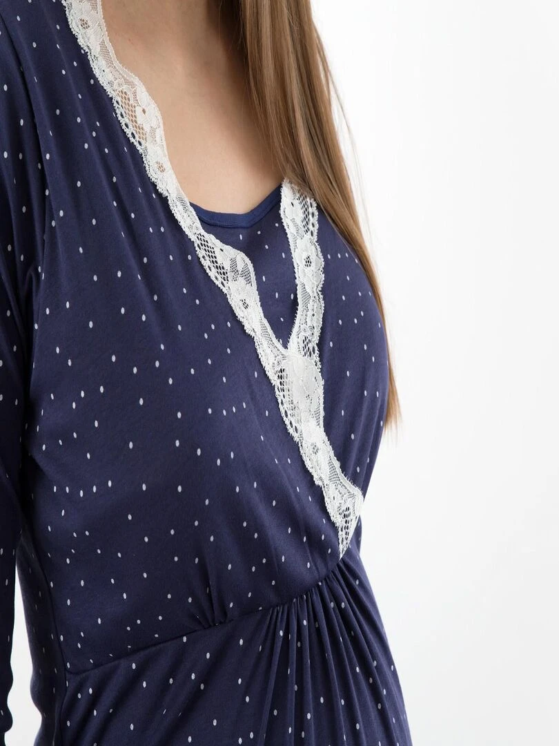 Chemise de nuit de grossesse de d'allaitement JULIETTE 'Bogema'   Bleu Blanc