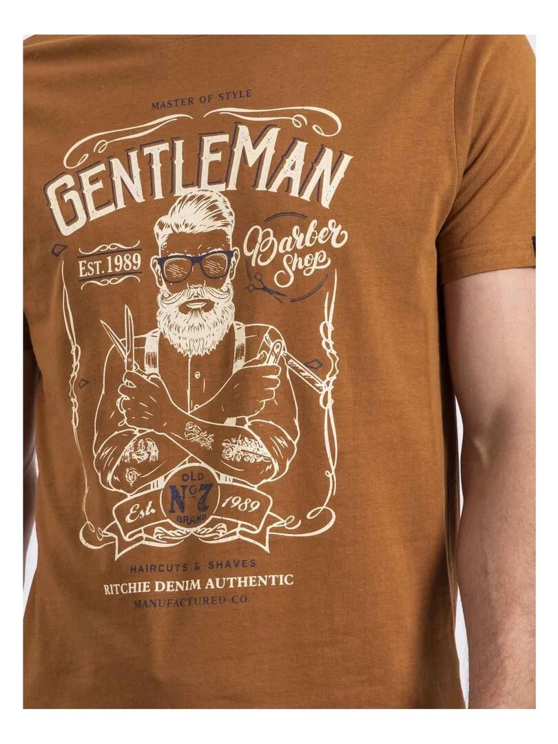 T shirt col rond NAGORI   Marron caramel