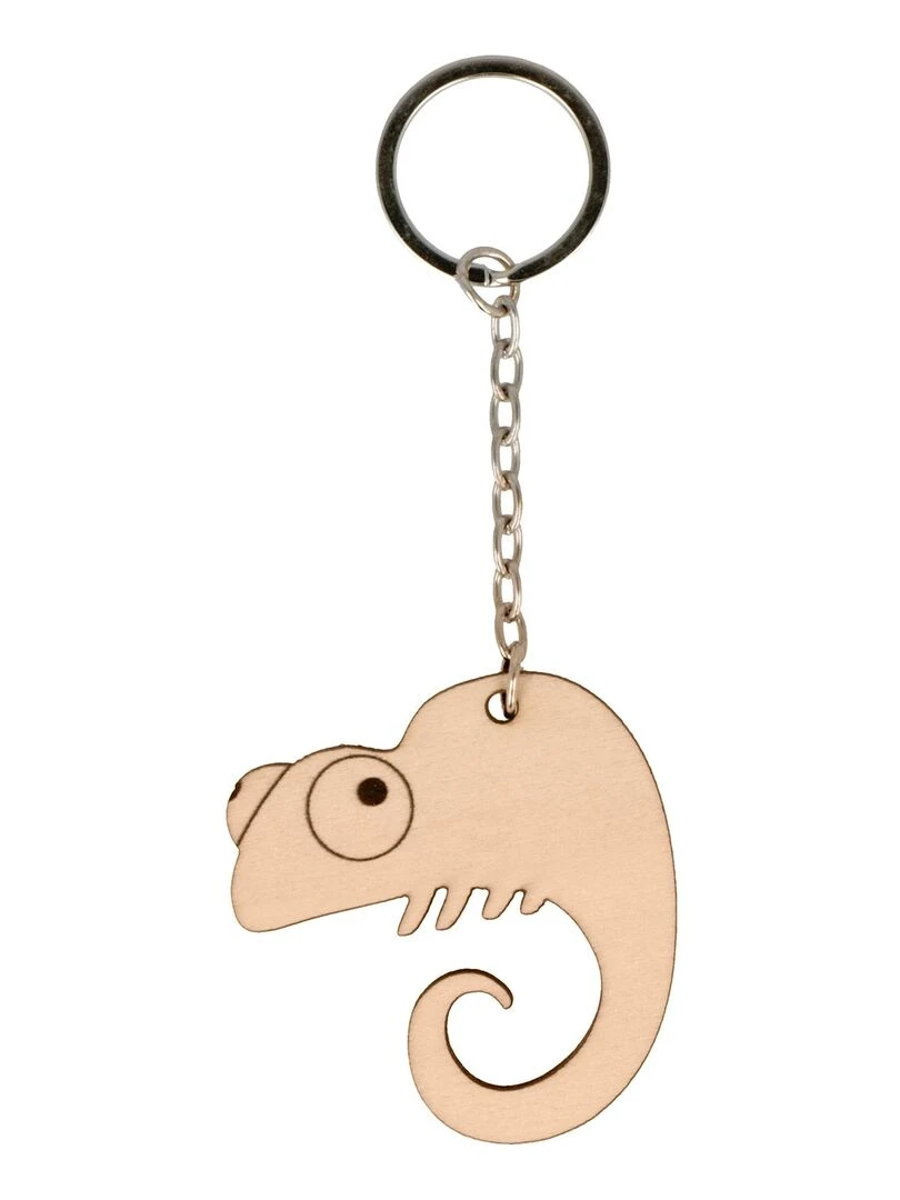 Porte clés caméléon en bois Beige