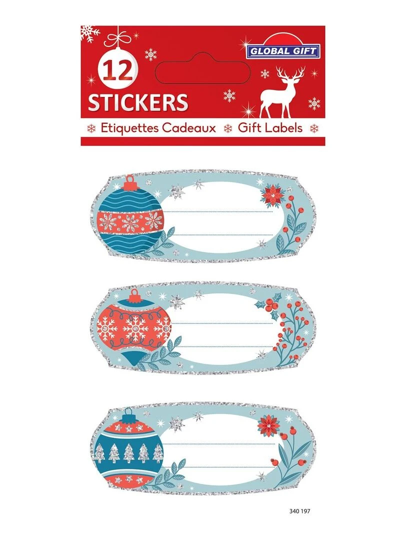 12 étiquettes adhésives de Noël Boules de Noël N/A