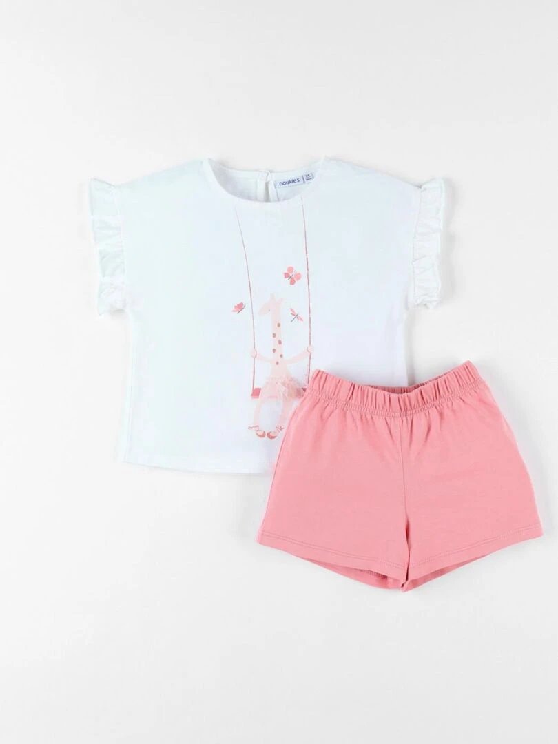 Pyjama 2 pièces girafe en jersey écru/blush Noukie's Rose