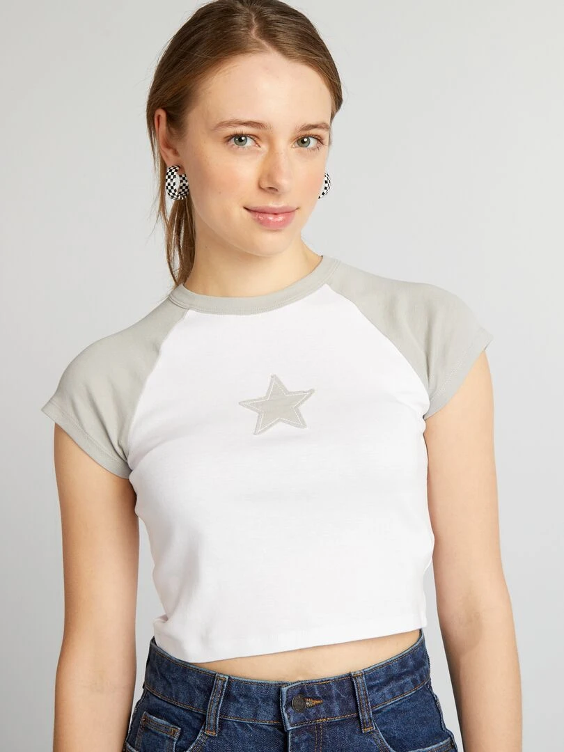 Crop top en jersey avec étoile   gris