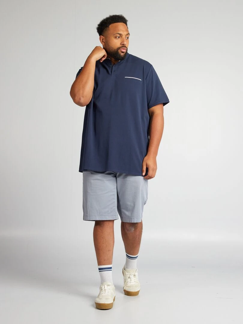 Polo en piqué de coton à col Bleu marine