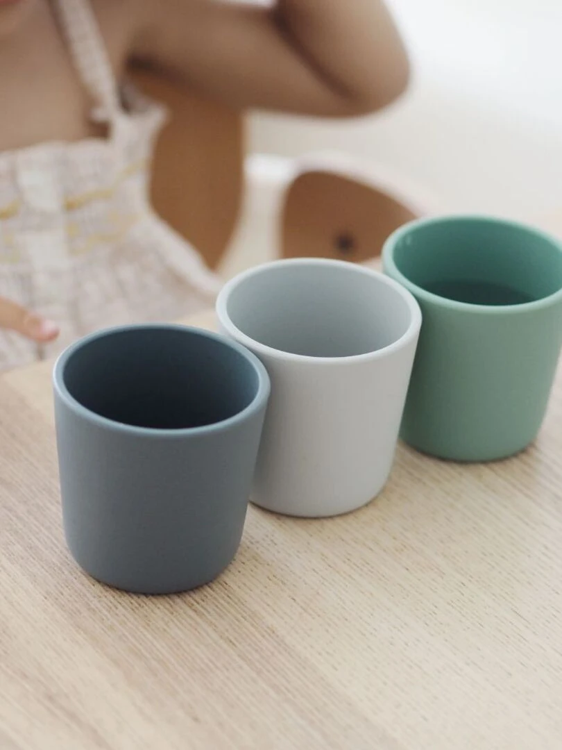 Lot de 3 gobelets en silicone grey/sage/velvet   Vert d'eau