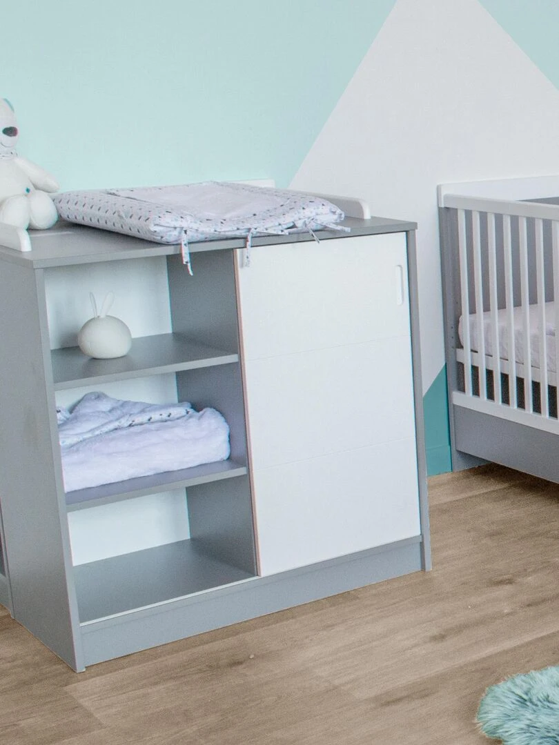 Commode java 3 niches et 1 porte coulissante   Gris clair